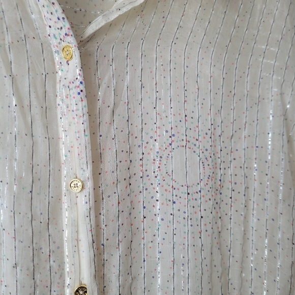 JUICY Couture Silk Button Down Shirt Sheer w Metallic Fiber Pinstripes XS - Picture 6 of 13